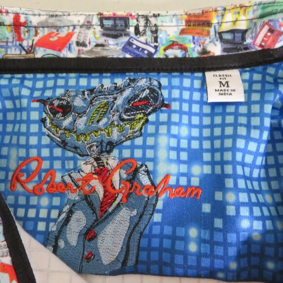 Robert Graham Shirt Alien Monsters Plaid Mens M Short Sleeve Cotton - Picture 9 of 12